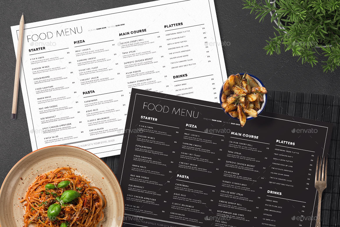 Minimalist Food Menu, Print Templates GraphicRiver